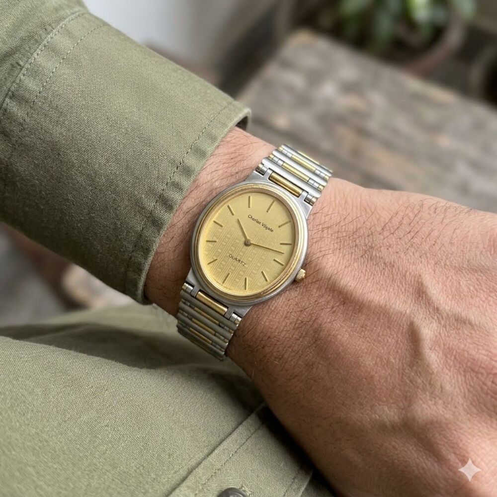 Vintage Charles Vogele Watch Two Tone Quartz Oval Stainless Steel Unisex Retro